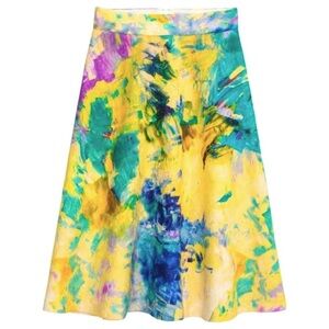 H&M Colorful Watercolor Abstract Impressionist Textured Jacquard Skirt, Sz 2